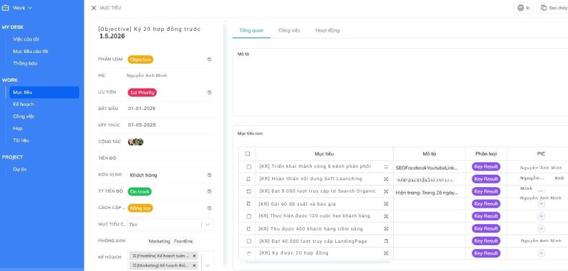 Tính năng Thiết lập và Quản trị mục tiêu trên phần mềm Optimi Work.