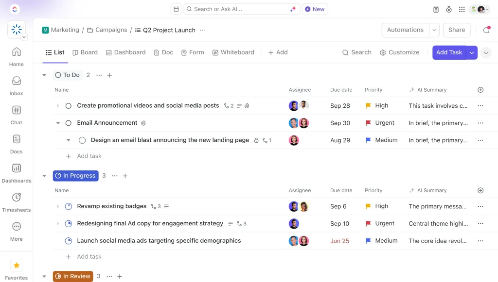 phần mềm quản lý dự án ClickUp