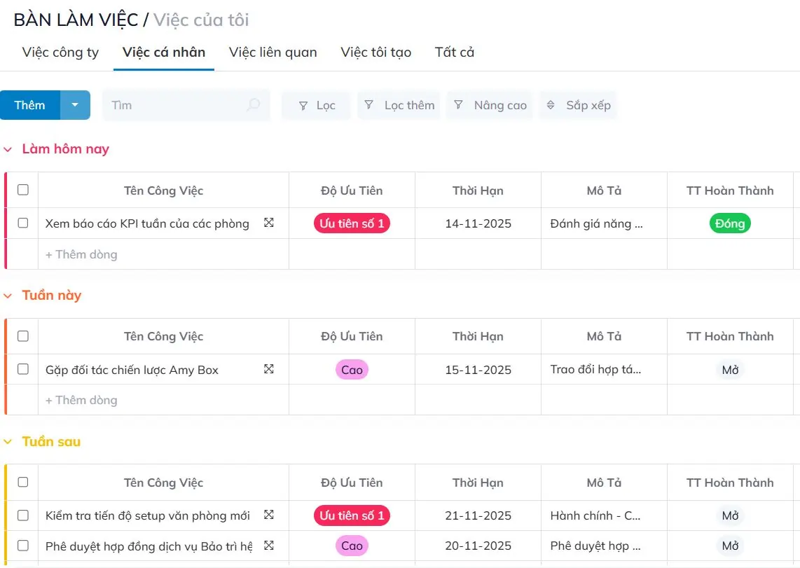 ứng dụng quản lý công việc