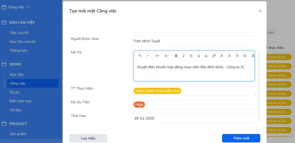 Tạo task trong Optimi Work