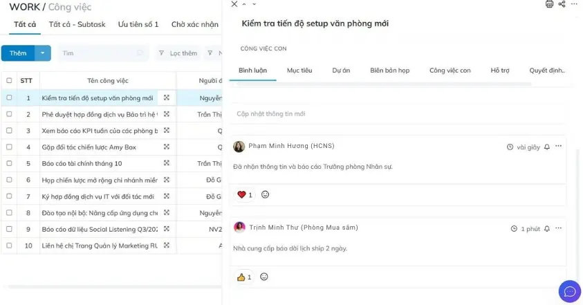 Tính năng bình luận Optimi Work