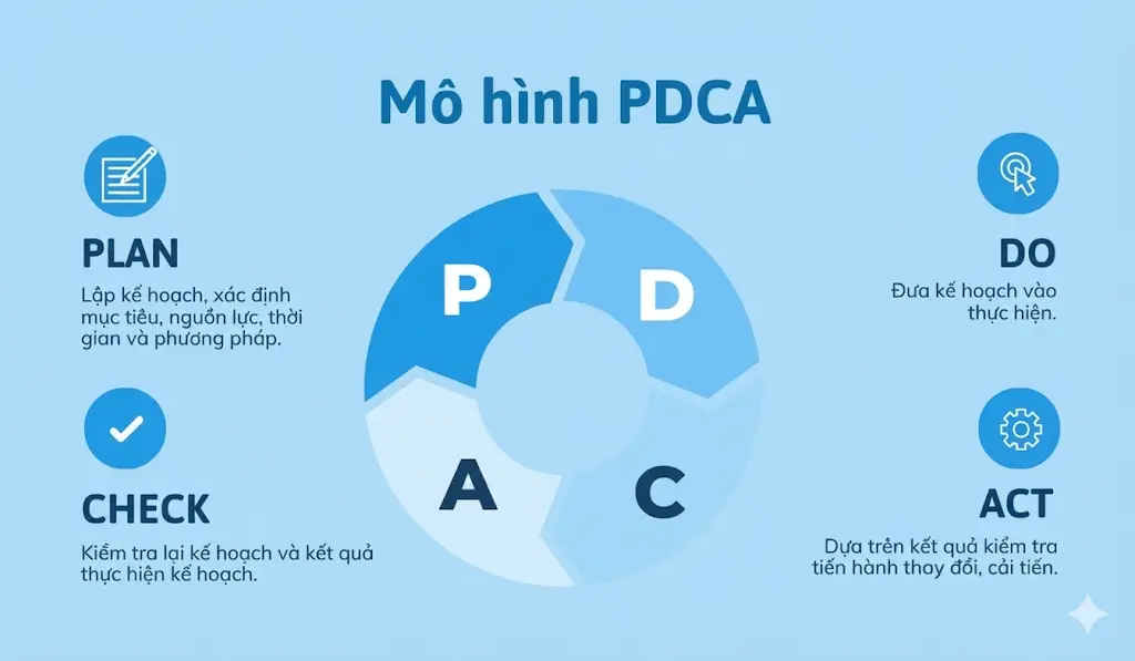 trả lời câu hỏi PDCA là gì - điều phối dự án sẽ không còn mắc trong vòng lặp công việc hỗn loạn, quản lý công việc tốt hơn. PDCA kết hợp checklist công việc là một cách tuyệt vời để kiểm soát tiến độ